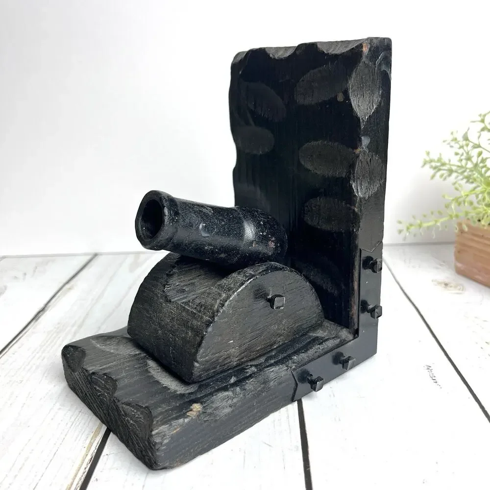 Wood & Metal Rustic Carved Cannon 1 Bookend Black Castle Spanish Nautical Pirate